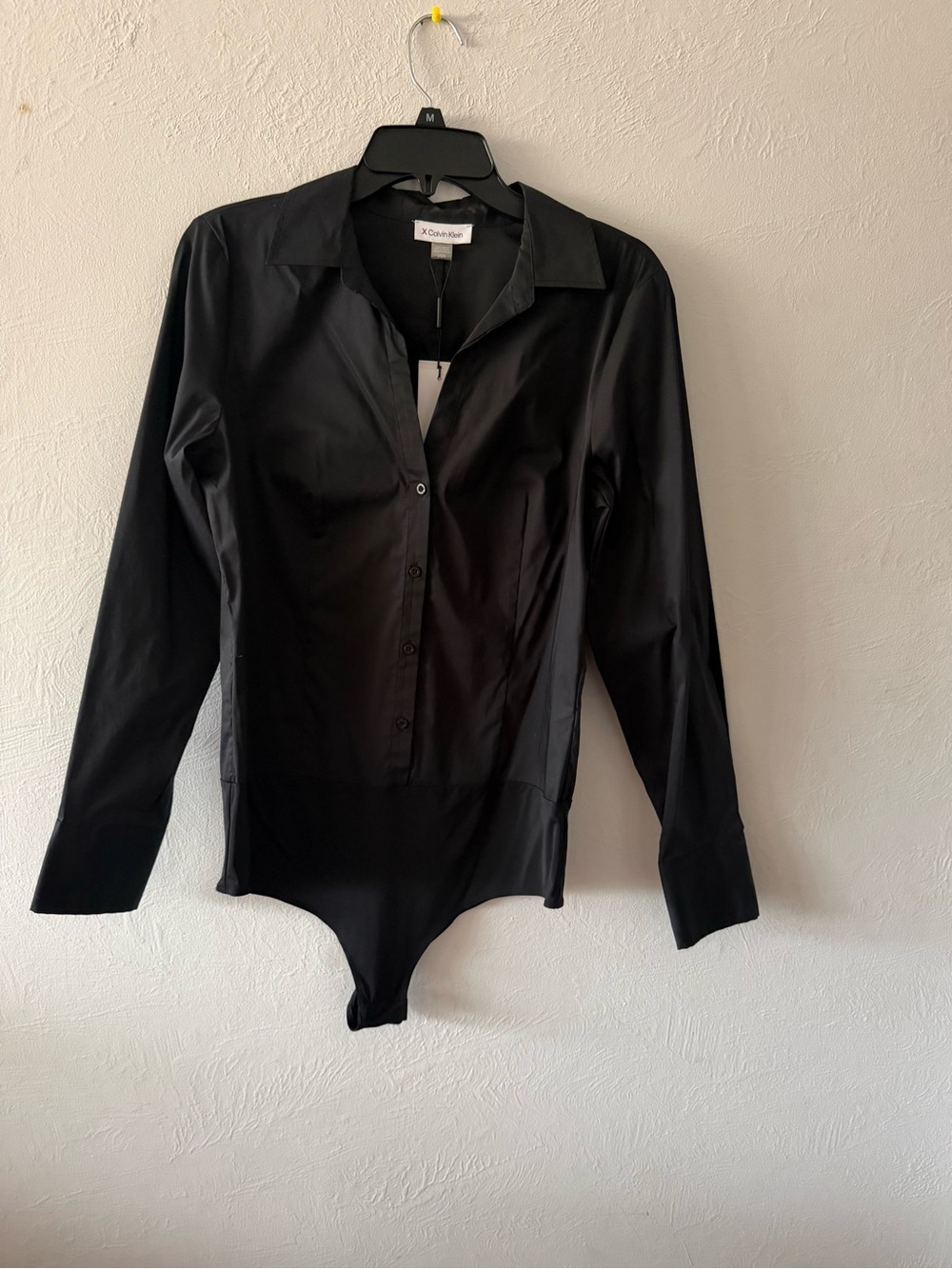 Calvin Klein Black Long-Sleeve Button-Front Bodysuit Shirt